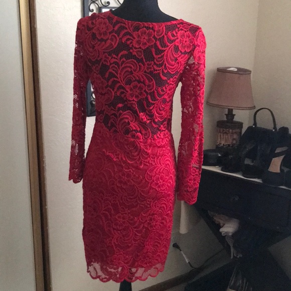 NWT Ambiance Red Lace Dress with Blushing Back - Picture 2 of 6